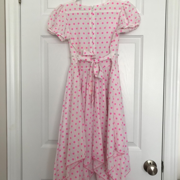 Polka Dot Ruffle Hem Dress Girls Size 10 White Pink - Picture 7 of 9